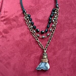 Alex Lozier Boho Wire Wrapped Stone Leather Necklace